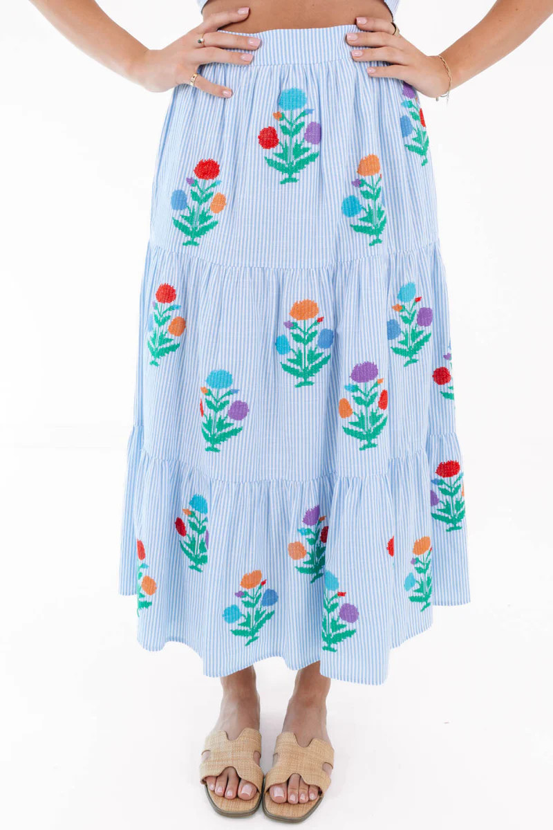 PREORDER The Samson Midi Skirt - Blue Stripe | The Impeccable Pig