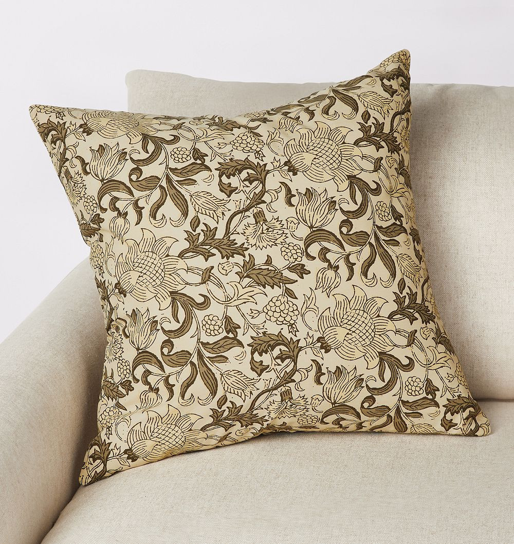 Blossom Block Print PIllow Cover, 20"" x 20"" - Ivory Multi | Rejuvenation