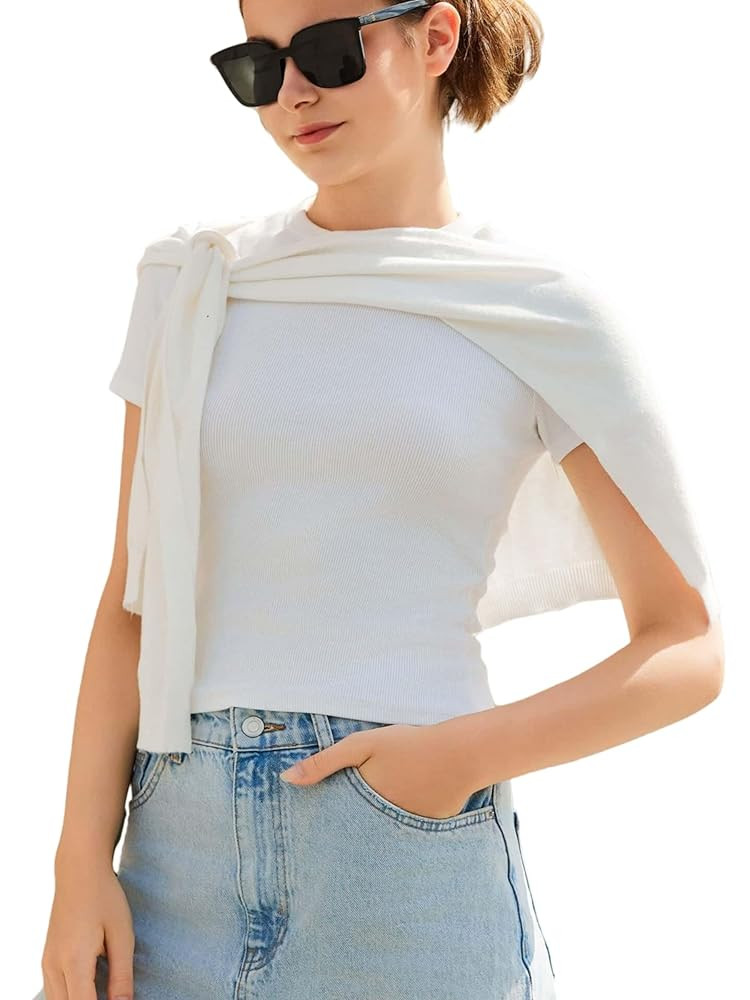 Women'S Shoulder Sweater Tops Scarf Knit Knotted Shawl Wraps For Women Cover Up Fashion Capelet | Amazon (US)