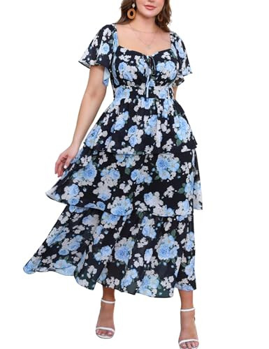 EYWOL Plus Size Wedding Guest Dress - Summer Cocktail Dresses for Women - Plus Size Formal Dresses for Women - Floral Off Shoulder Garden Party Dress | Amazon (US)