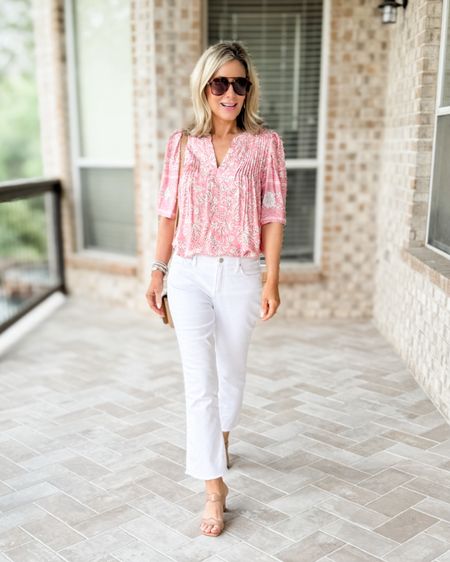 Our first home project of 2024 is done and I’m feeling pretty good about it! We added porcelain tile that looks and feels like brick to our back porch (which is really just the concrete slab extension of our foundation). While I’m excited to get the furniture back on it, it’s currently a great place to take outfit pics! 😆

I hopped on stories the other day wearing this blouse and my DM’s lit up! It’s a very soft, lightweight fabric and I love the sleeve length. You already know about my love for those no-stain jeans from @lovechicos. I’ve worn them about 5 times since I last washed them and they’re STILL CLEAN!! 

#whitejeans #springoutfit #fashionover40 #fashionover50 #elbowlengthsleeves #shopavara #crossbodybag #shoulderbag 

#LTKitbag #LTKSeasonal #LTKover40