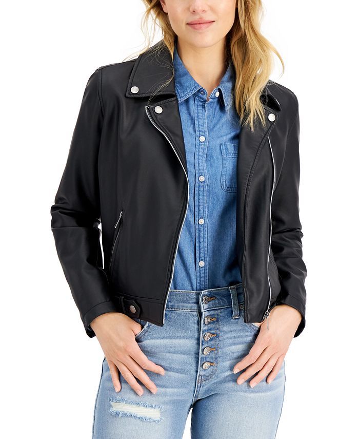 CoffeeShop Juniors' Faux-Leather Moto Jacket, Created for Macy's & Reviews - Coats & Jackets - Wo... | Macys (US)