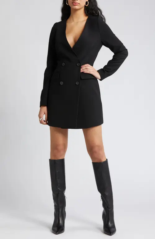 Open Edit Long Sleeve Double Breasted Blazer Minidress in Black at Nordstrom, Size Xx-Small | Nordstrom