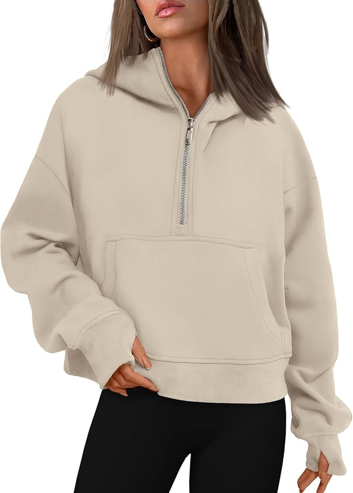 Trendy Queen Womens Hoodies Quarter Zip Pullover Oversized Sweatshirts Half Zip Pullover With Poc... | Amazon (US)