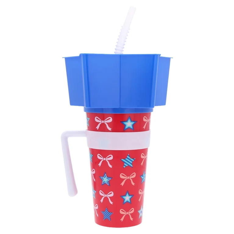 Star and Ribbon Plastic Stadium Tumbler with Star-Shaped Snack Bowl, Patriotic by Way To Celebrat... | Walmart (US)