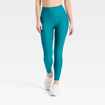 Women's Effortless Support High-Rise Pocketed 7/8 Leggings - All In Motion™ Dark Teal Blue M | Target