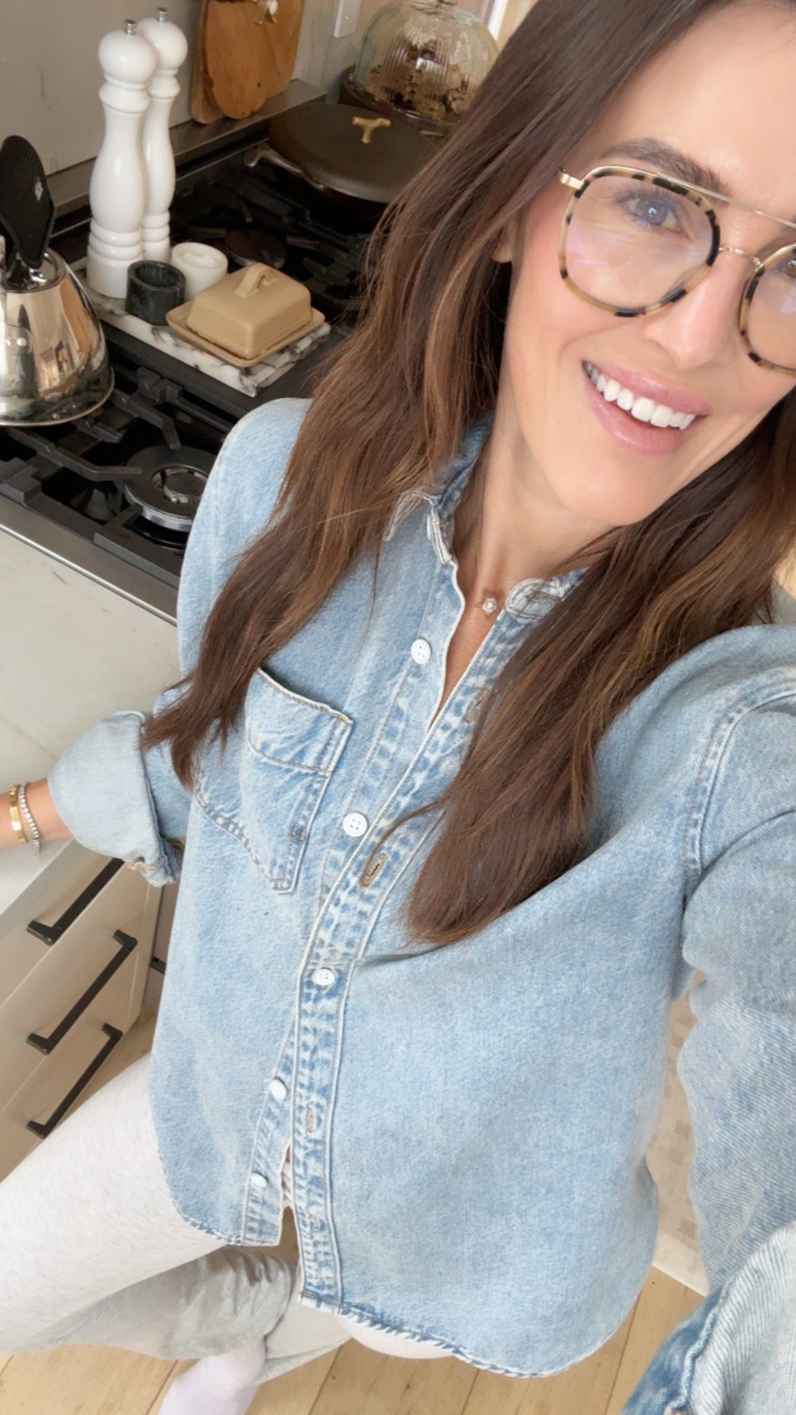 Good ole Target denim shirt! Wearing a small. Paired with cotton fold over pants and my blue light blocking glasses 🤓

School drop off outfit 
Spring fit 

#LTKmomlife #LTKootd