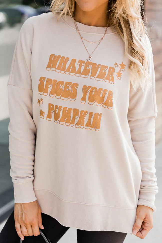 Whatever Spices Your Pumpkin Light Tan Graphic Sweatshirt | The Pink Lily Boutique