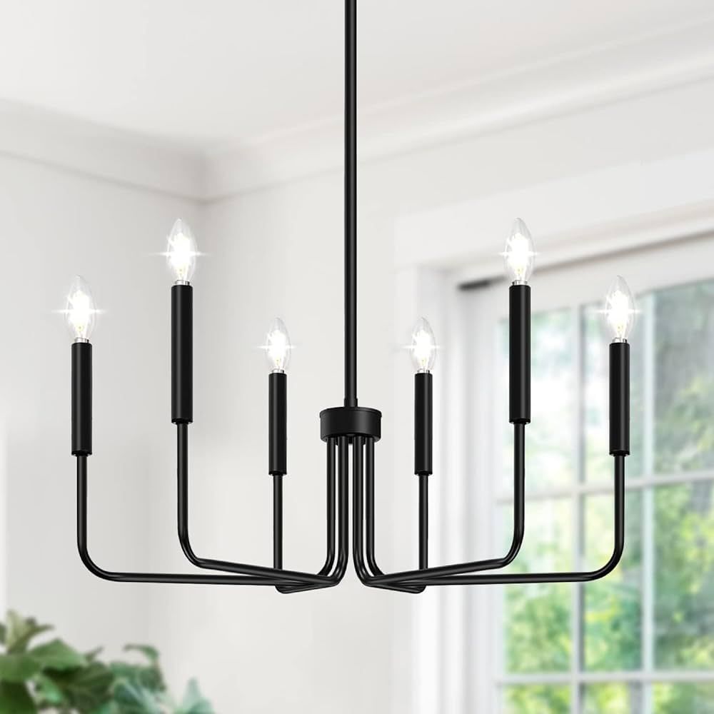 Black Chandelier, 6-Light Farmhouse Chandelier for Dining Room Lighting Fixtures Hanging, Dining ... | Amazon (US)