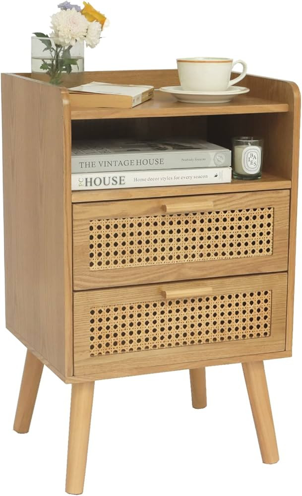 MaxSmeo Modern Nightstand with Drawers, Mid Century Nightstand Small Bedside Table, Wooden End Ta... | Amazon (US)