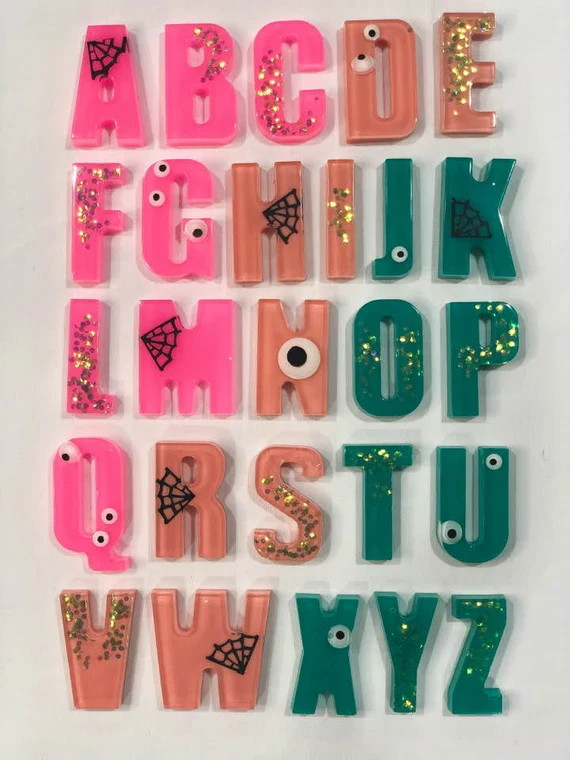 Halloween Resin Letter Set  Pink & Teal  Alphabet  Resin  | Etsy | Etsy (US)