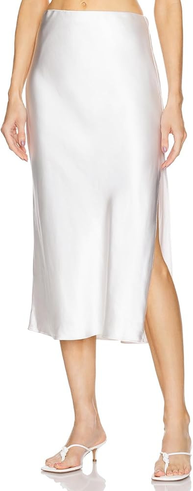 Cantonwalker 2026 Women Satin High Waist Midi Skirt with Side Slit Zipper Elastic Waistband Busin... | Amazon (US)