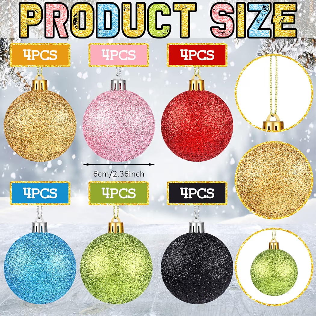 Syhood 24 Pcs Vintage Glittering Christmas Ball Ornaments Plastic 2.4 Inch Colorful Retro Shatter... | Amazon (US)