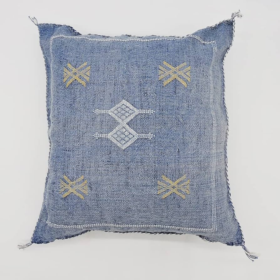Moroccan Handmade Cactus Silk Pillow Cover in Blue 19"x19", Sabra Throw Pillow, Decorative Cushio... | Amazon (US)