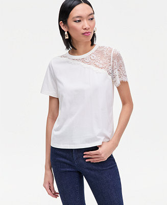 Women's Lace-Shoulder T-Shirt, Macy's Exclusive | Macy's