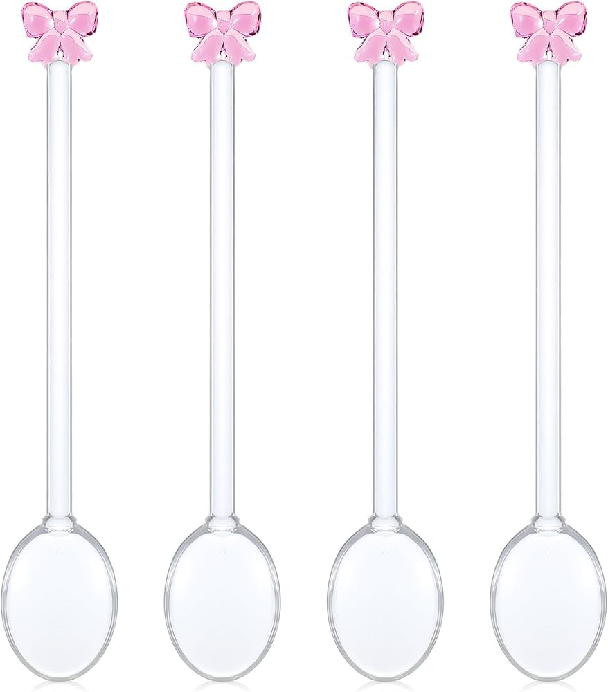Honeydak 4 Pack Reusable Pink Bow Glass Spoons Pink Coffee Spoon Coquette Bow Party Bachelorette ... | Amazon (US)