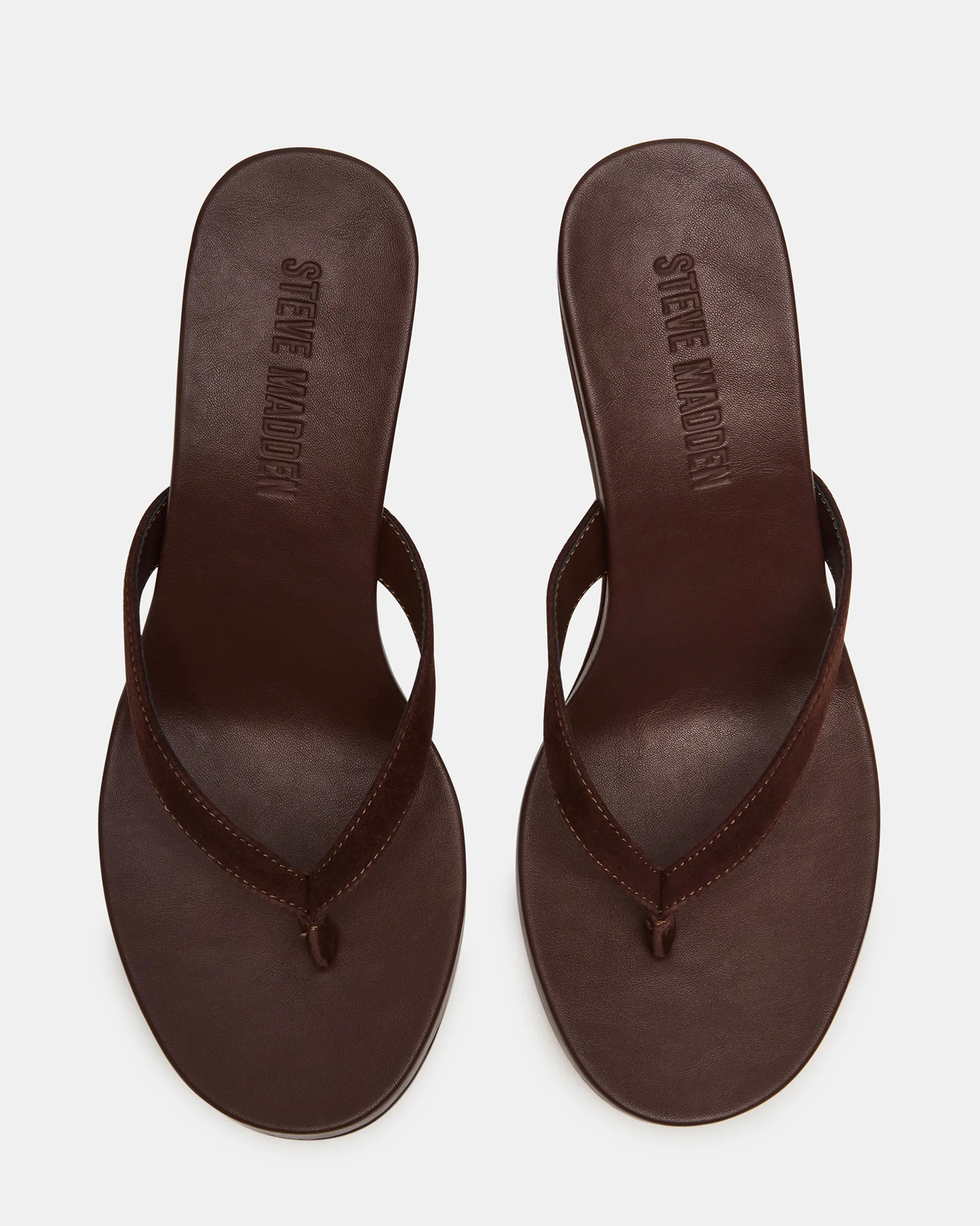 PLAYING Brown Suede Thong Wedge Women's Sandal | Steve Madden (US)