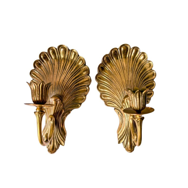 Pair of Brass Shell Candle Sconces Andrea by Sadek - Etsy | Etsy (US)
