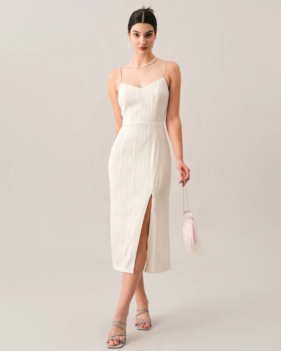 The Wave Textured Pearl Strap Midi Dress | rihoas.com