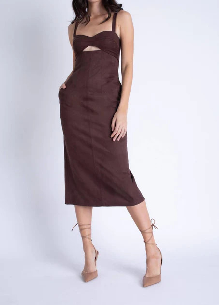 Olivia Suede Cutout Midi Dress In Brown | Shop Simon