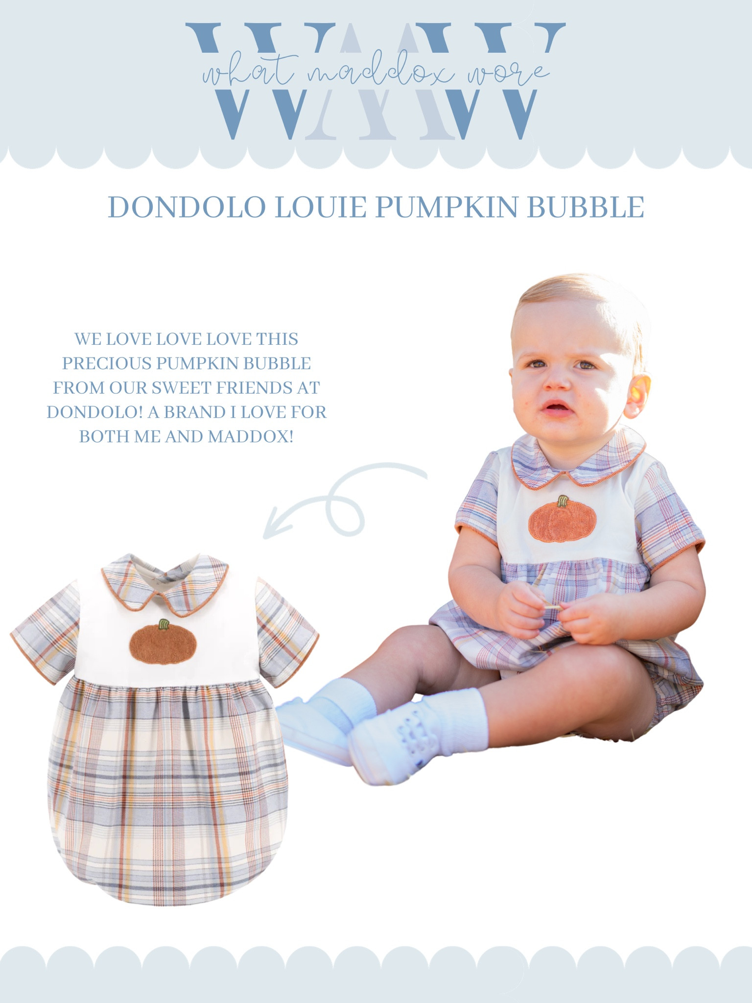 WMW - what Maddox wore 🤍 Dondolo Louie Pumpkin Bubble 

#LTKHalloween #LTKbaby #LTKSeasonal