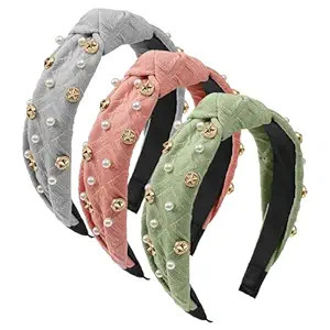 3-Piece Knotted Pearl Headbands Set, Top Knot Wide Cute Headband, Non-Slip Fashion Hair Accessori... | Amazon (US)