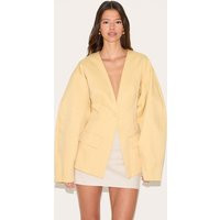 Butter Yellow Cocoon Sleeve Cinched Waist Pocket Blazer, Butter Cream | PrettyLittleThing UK