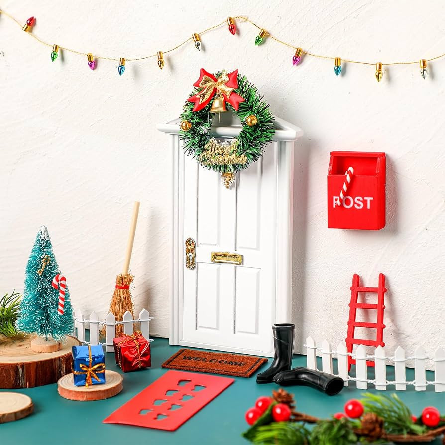 Hungdao 20 Pcs Christmas Elf Fairy Door Wooden Miniature Decor, White | Amazon (US)