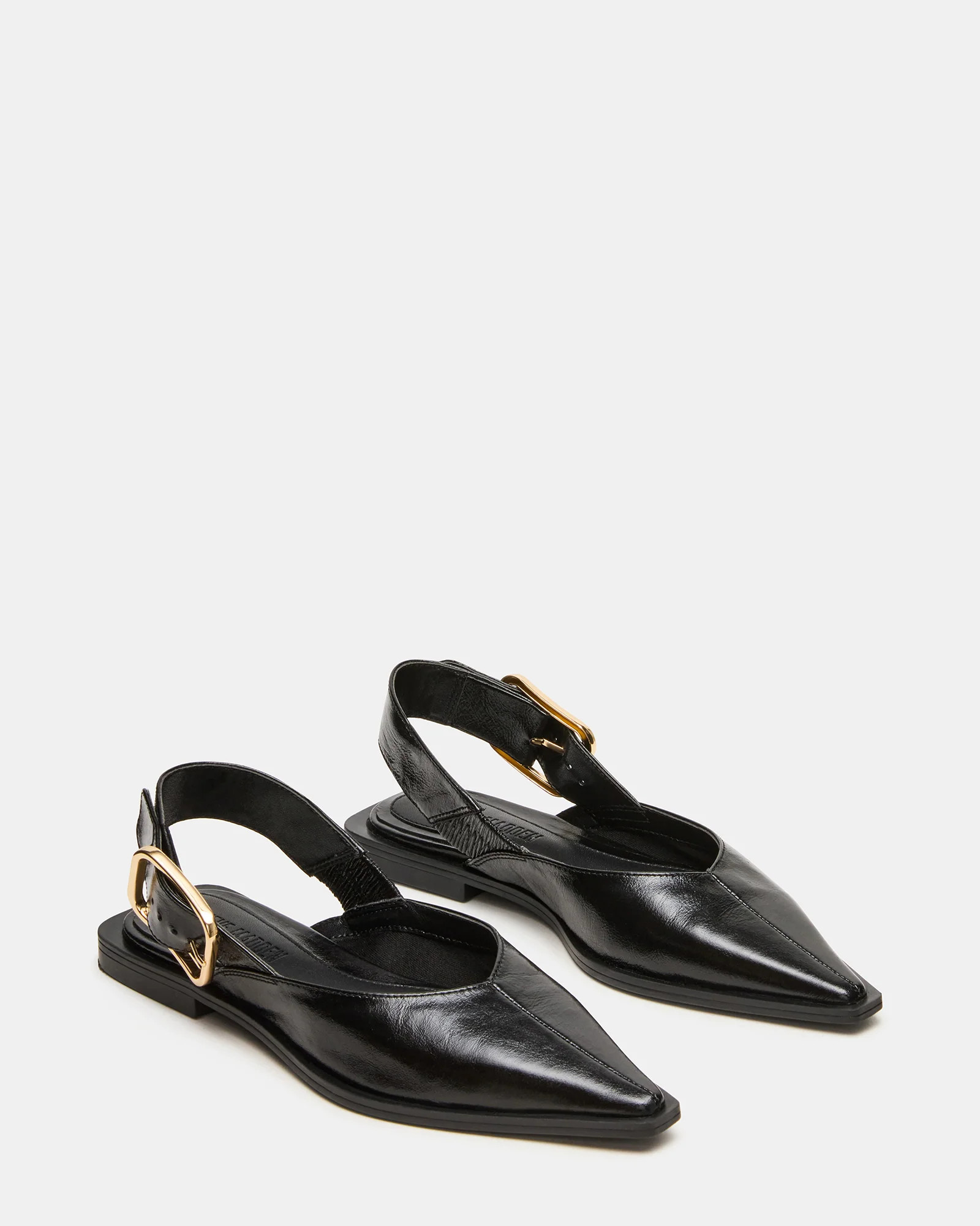 SHAY Black Leather Pointed-Toe Slingback Ballet Women's Flat | Steve Madden (US)