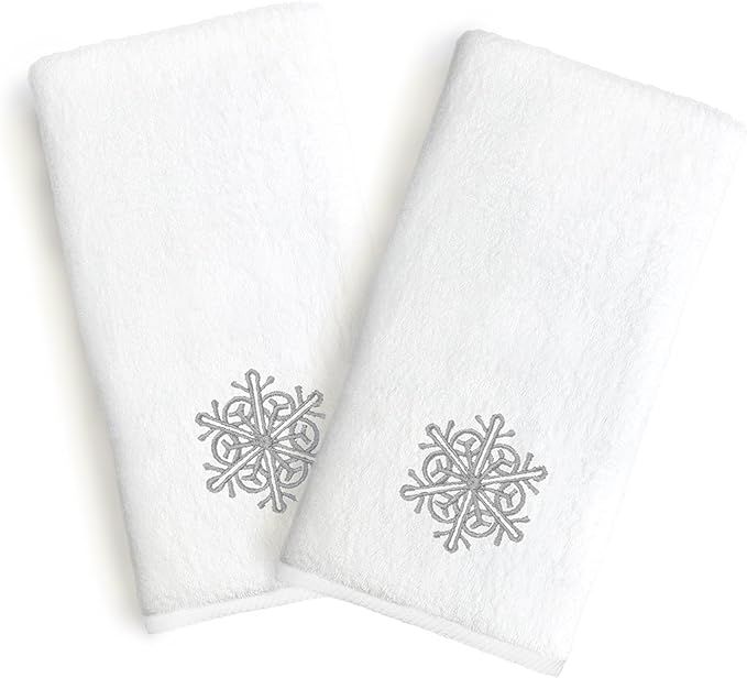Linum Home Textiles ST00-2HT-95-FLK Hand Towels Cotton Grey Snow Flake (Set of 2) | Amazon (US)