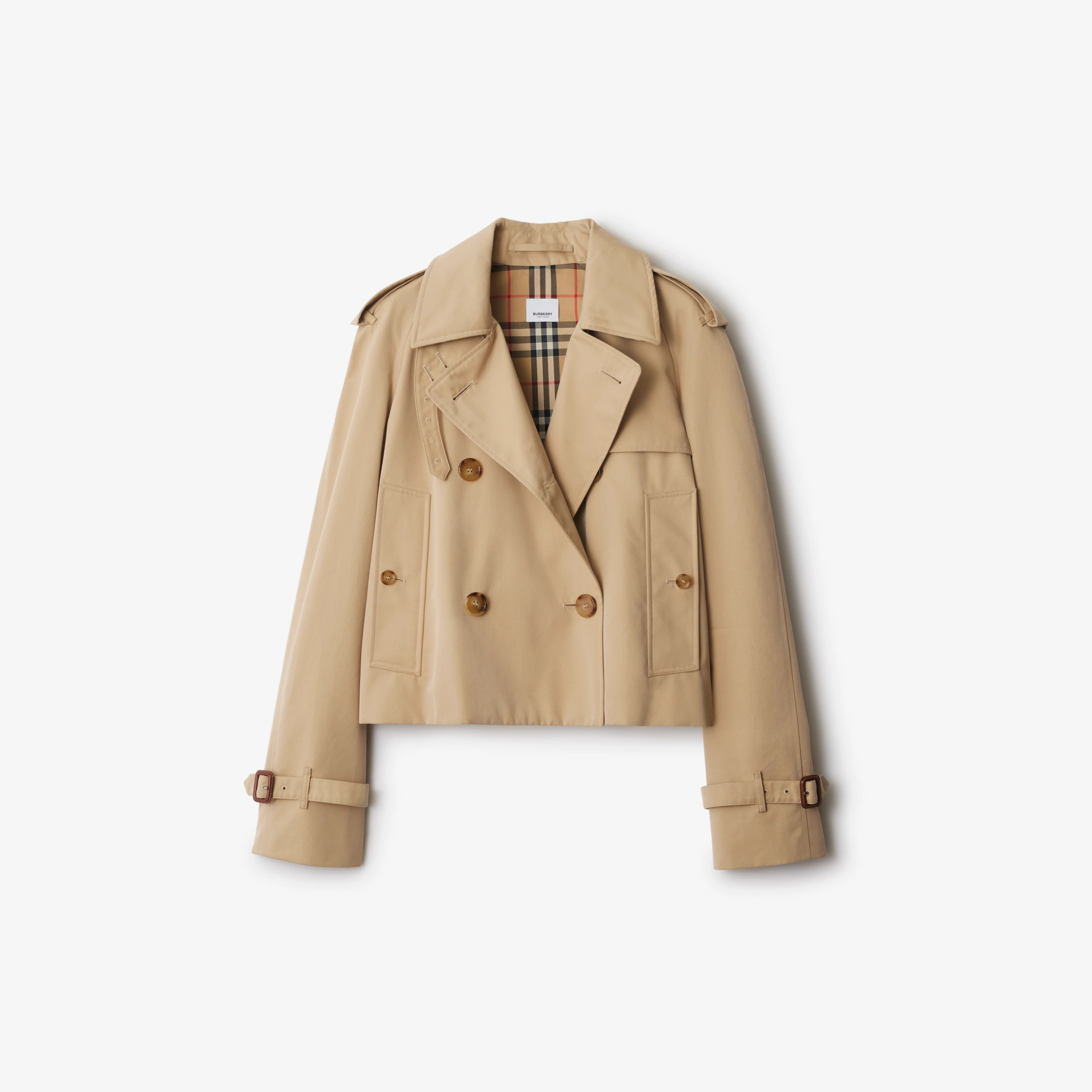 Cropped Gabardine Trench Jacket in Honey - Women, Cotton | Burberry® Official | Burberry (UK)