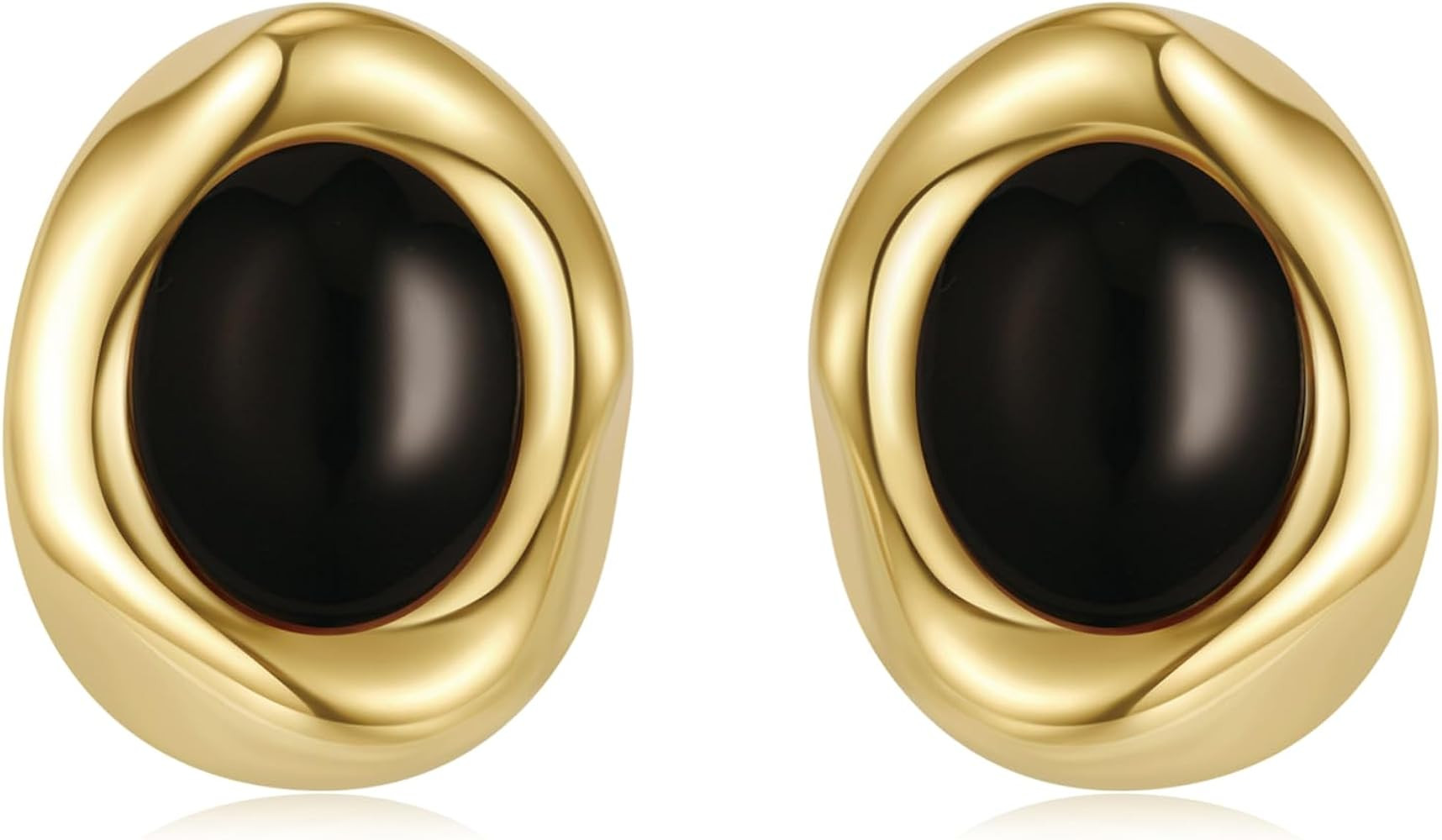 Gold Earrings for Women Oval Stud Trendy 14K Gold Plated Black Brown Stone Earrings Hypoallergeni... | Amazon (US)
