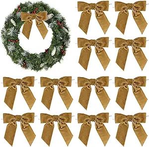 AIMUDI Gold Velvet Bows 4.5" Gold Christmas Bows for Tree Premade Camel Bows for Wreaths Twist Ti... | Amazon (US)