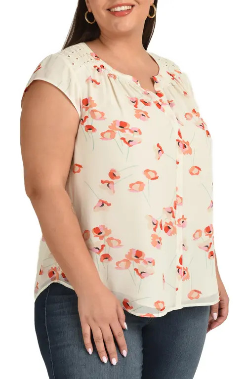 Daniel Rainn Barbara Floral Top in Light Pink at Nordstrom, Size 1X | Nordstrom