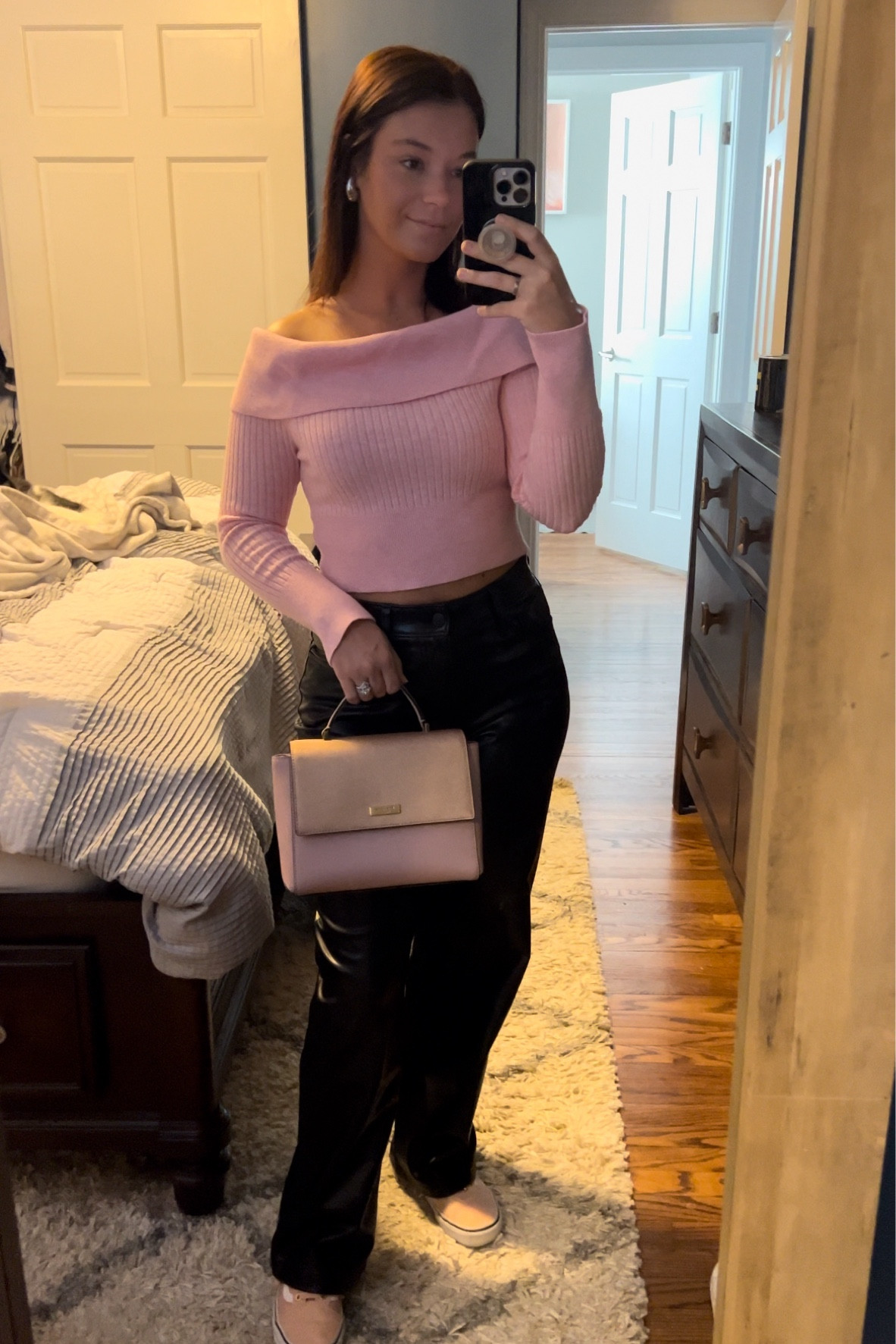 Trendy outfit, leather pants, Kate spade, Abercrombie, vans 

#LTKMostLoved #LTKSeasonal #LTKstyletip
