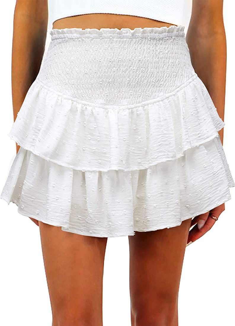 Beaully 2023 Women's Cute High Waist Ruffle Mini Skirt Floral A Line Pleated Short Skirt Y2K Laye... | Amazon (US)