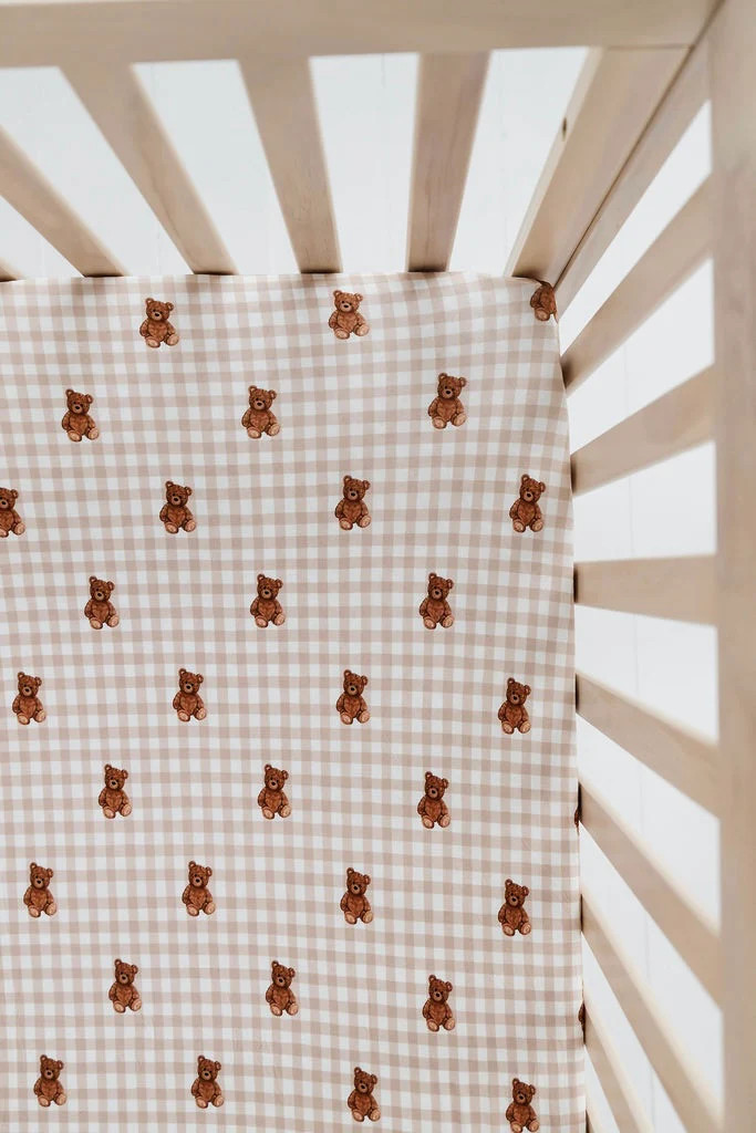 Teddy Gingham Crib Sheet | In My Jammers
