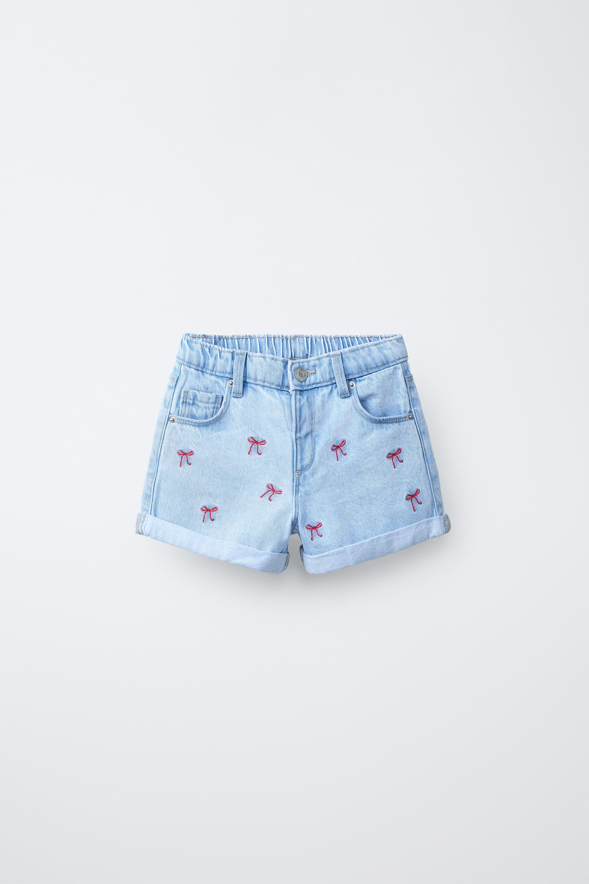 MOM FIT DENIM SHORTS WITH EMBROIDERED BOWS | Zara US