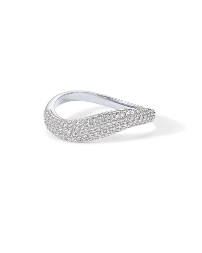 PAVOI Rhodium Plated Wavy Cubic Zirconia Stackable Ring for Women | Twisted Wave CZ Band | Delicate Eternity Rings | Size 8 | Amazon (US)