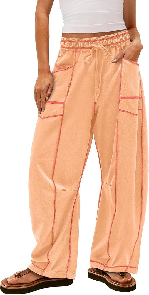 Yanekop Womens Baggy Wide Leg Pants Casual Summer Palazzo Pants Drawstring Waist Barrel Sweatpant... | Amazon (US)