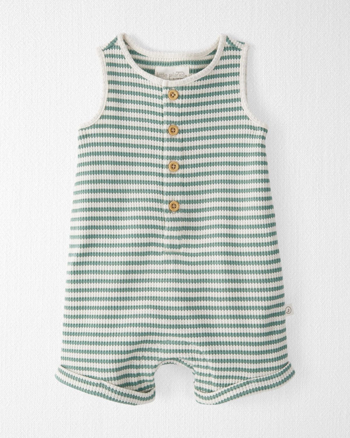 Green Stripe Baby Waffle Knit Romper Made with Organic Cotton | carters.com | Carter's