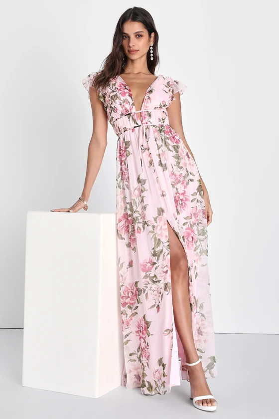 Blooming Impression Pink Floral Print Ruffled Maxi Dress | Lulus (US)