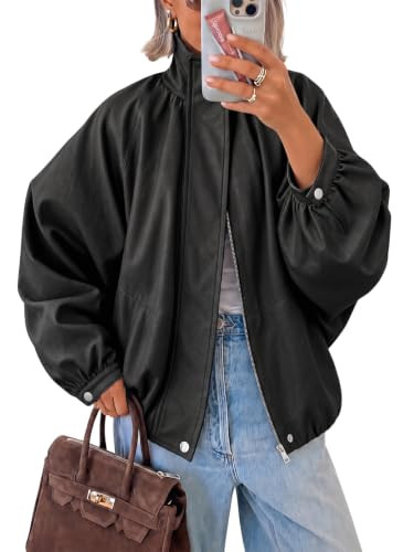 Cicy Bell Womens Faux Leather Jackets Bomber Long Sleeve Zipper Fall Coats | Amazon (US)