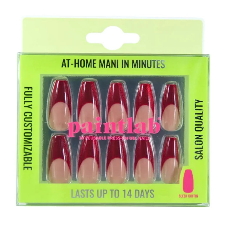 PaintLab Reusable Gel Press on Nails Kit, Sleek Coffin Shape, Red Chrome, 30 Count - Walmart.com | Walmart (US)