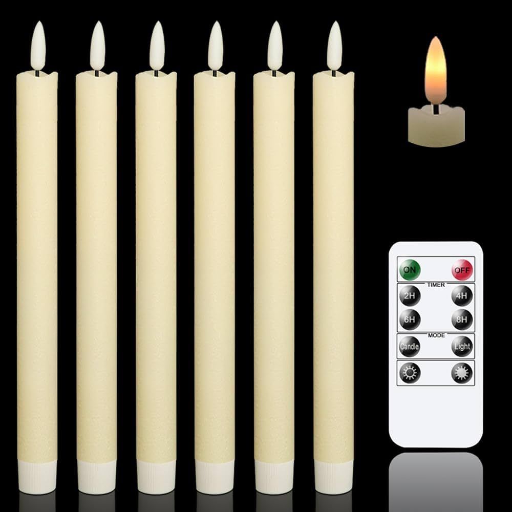 GenSwin Flameless Ivory Taper Candles Flickering with 10-Key Remote, Battery Operated Led Warm 3D... | Amazon (US)