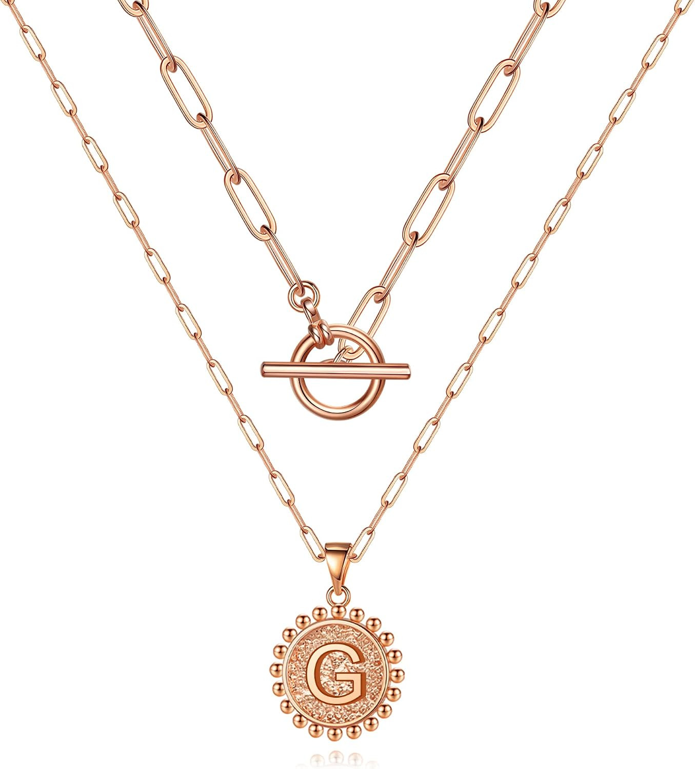 M MOOHAM Gold Choker Necklaces for Women, 14k Rose Gold Plated Paperclip Chain Necklace Dainty Initial Necklace Layering Gold Choker Necklaces for Women Letter G Necklaces | Amazon (US)