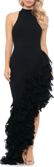 Ruffle Detail Asymmetric Body-Con Ponte Gown | Nordstrom