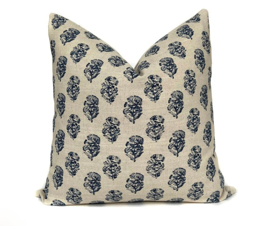 Blue Floral Pillow Cover Sofa Throw Pillow Farmhouse Home Decor Blue Pillow Coastal Cushion Decor... | Etsy (US)