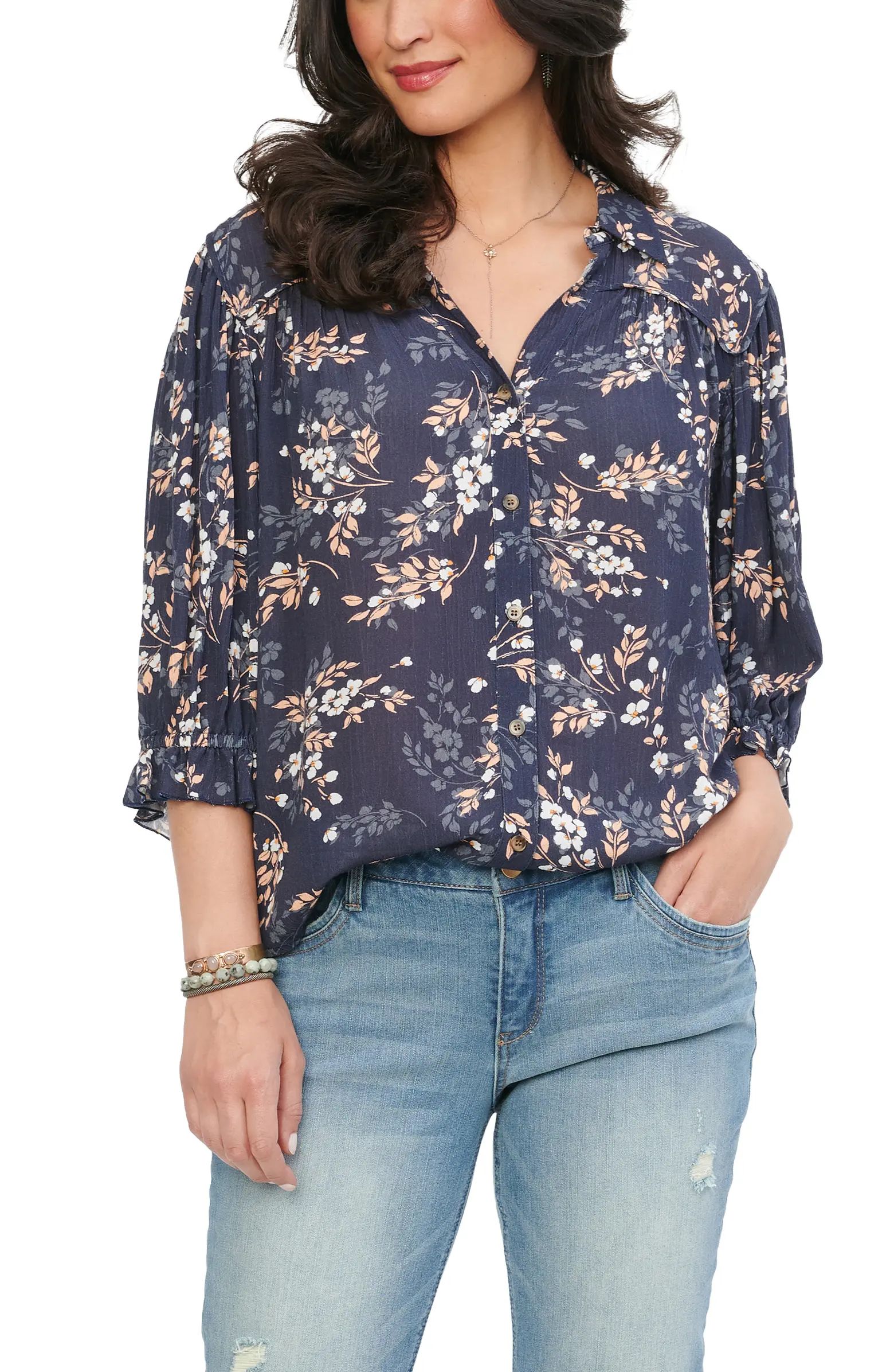 Wit & Wisdom Floral Ruffle Sleeve Blouse | Nordstrom | Nordstrom