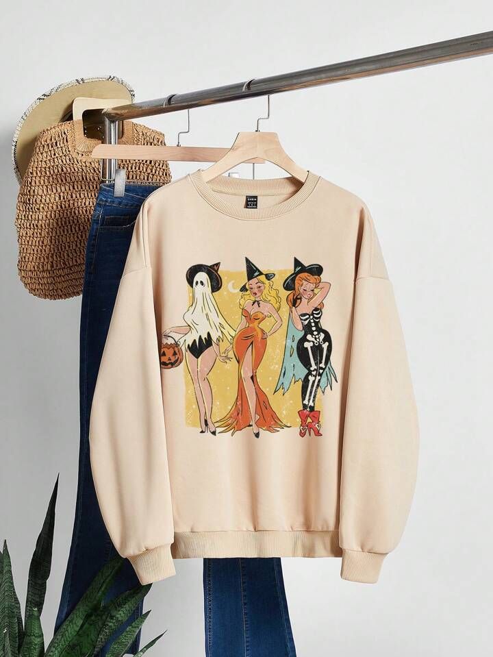 SHEIN LUNE Halloween Print Drop Shoulder Sweatshirt | SHEIN